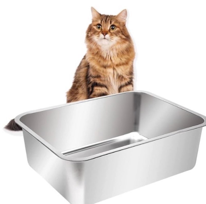 Kichwit Large Stainless Steel Cat Litter Box with High Sides, Large Cat Metal Litter Tray, Non-Stick Smooth Surface, Easy to Clean (23.4 Inches Long x