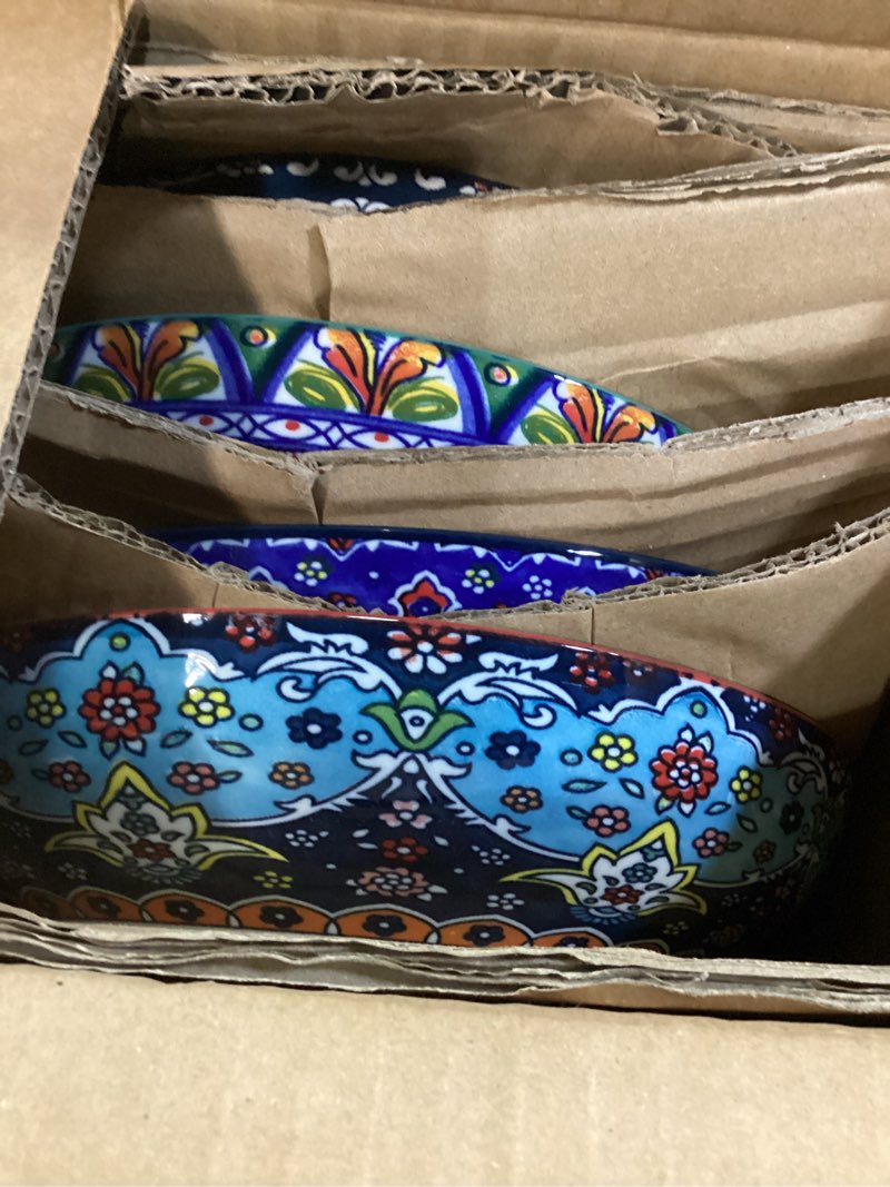 Condition photo showing Good Condition for glowworm Pasta Bowls Set of 4, 42 oz Ceramic Salad Bowls for Kitchen, Large Serving Bowls for Ramen, Fruit, Housewarming Gift, Dishwasher & Microwave Safe, Bohemian Bohemian Set of 4