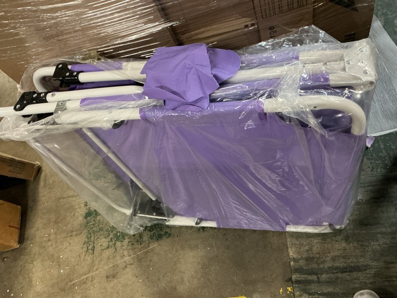 Condition photo showing As Is for tanning chair with face hole, adjustable folding chaise lounge chairs for outside with detachable pillow & pocket?portable flat beach chairs for sunbathing, beach lawns camping (purple, oversized)