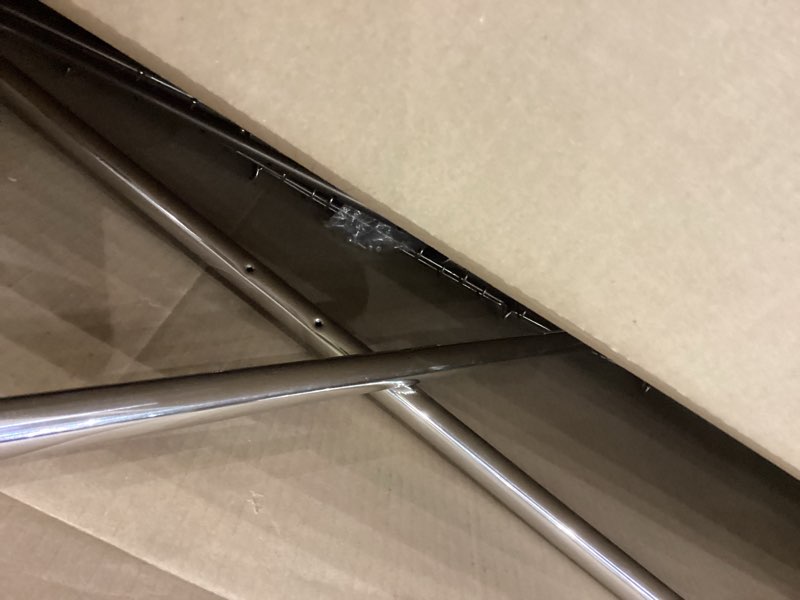 Condition photo showing As Is for Heavy Duty Clothes Rack Up to 980 LBS, 100% Stainless Steel Rolling Clothing Rack with 2 Tier Shelves, Double Rod Garment Racks for Hanging Clothing, Extendable Rolling Clothes Rack with Wheels 980LBS