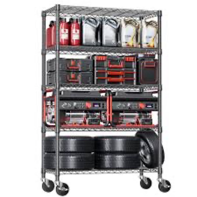 IZEUK 5-Tier Adjustable Heavy Duty Steel Wire Shelving Unit with Wheels, Storage Rack Organizer for 