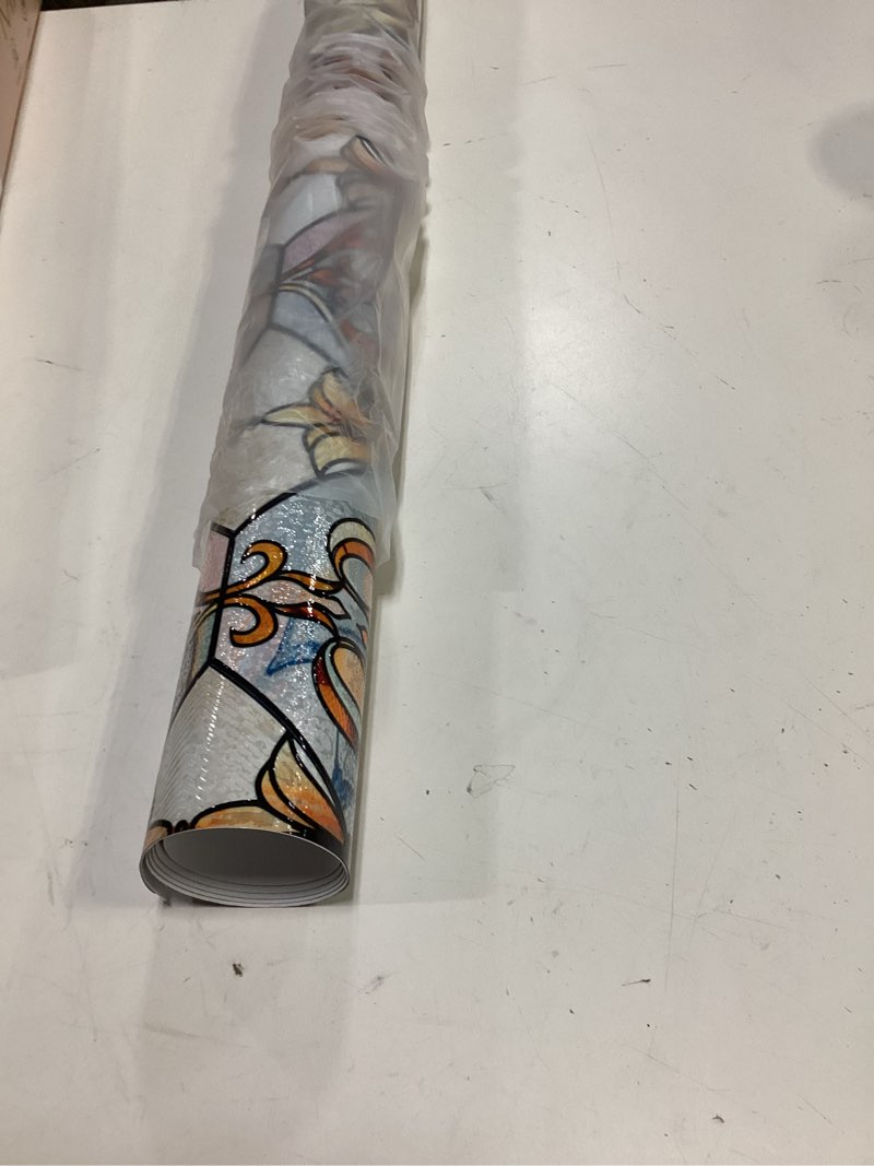 Condition photo showing Good Condition for ohtmeru 3d stained glass window privacy film, heat control uv blocking static cling decorative window film for bathroom,front door,home non adhesive 23.6 x 35.4 inches golden filigree golden filigree 23.6 x 35.4 inches