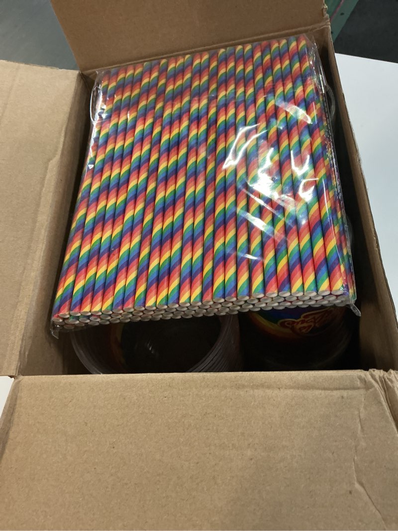 Condition photo showing New/Like New for sureio 100 pcs lgbtq rainbow pride plastic cup 16 oz disposable gay pride flag plastic tumbler cups 48 striped rainbow paper straws for rainbow party supplies pride month anniversary pride gifts