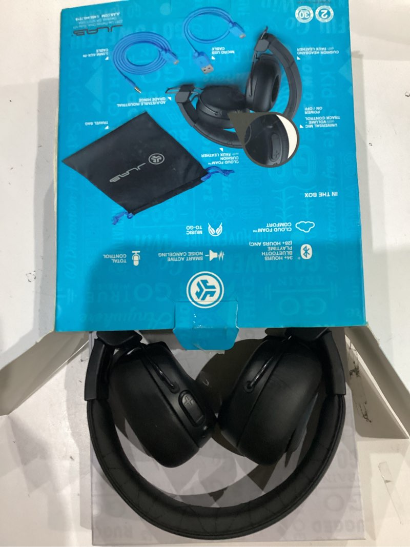 Condition photo showing New/Like New for JLab Studio ANC On-Ear Wireless Headphones, Black, 34+ Hour Bluetooth 5 Playtime, 28+ Hour with Active Noise Cancellation, EQ3 Custom Sound, Ultra-Plush Faux Leather & Cloud Foam Cushions