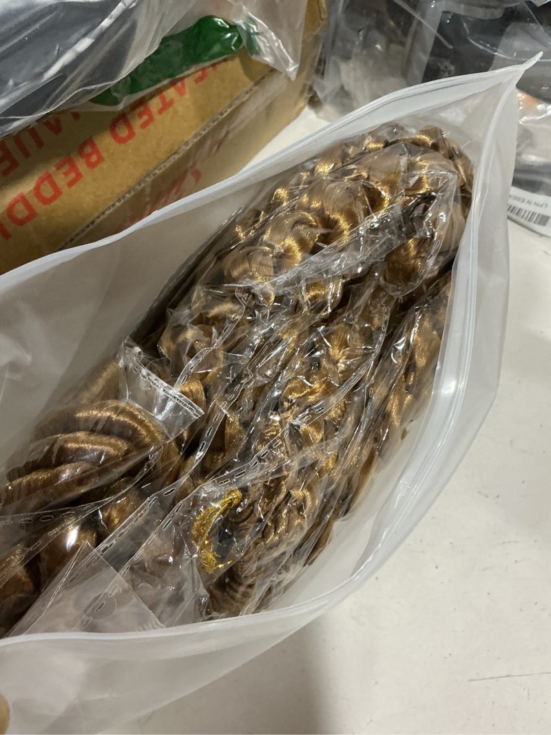 Condition photo showing Good Condition for burmese curly crochet hair 18 inch 128 strands knotless pre-looped with spiral curl ends for black women hair extensions bohemian braids braiding crochet hair (27#) 18 inch 27#
