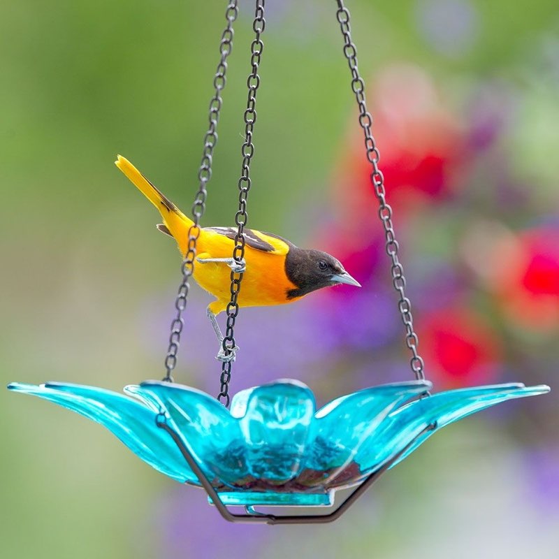 Mosaic Birds Daisy Hanging Bird Feeder, 16.9-oz, Aqua