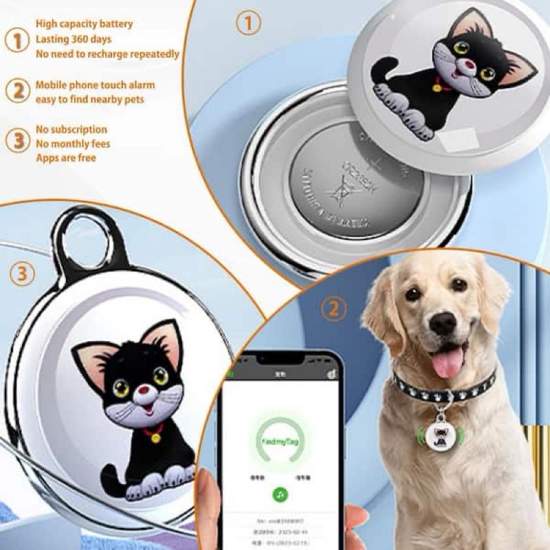 GPS Tracker for Dogs & Cats, No Subscription & No SIM Card, 365-Day Extra Long Battery Life, Real-Ti