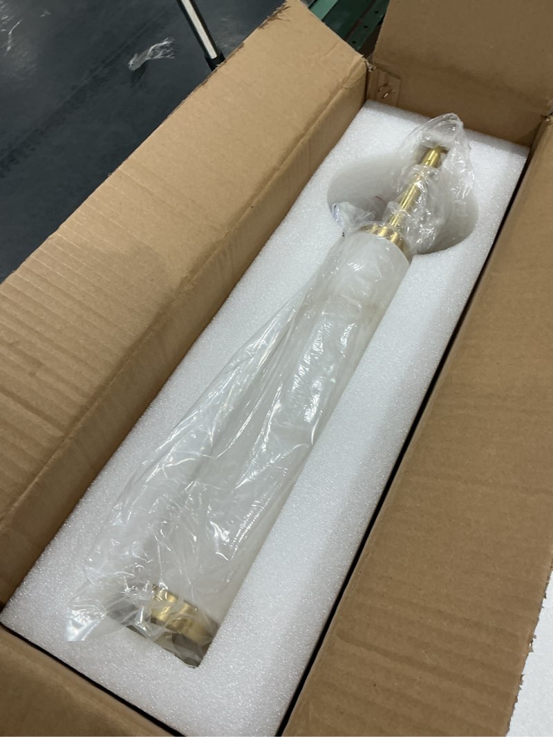 Condition photo showing Good Condition for modern alabaster wall sconce, 18.9\\\" brass wall mounted light fixture with cylindrical natural marble shade, 3000k, led warm light, marble wall light for bathroom vanity, bedroom, living room (gold)