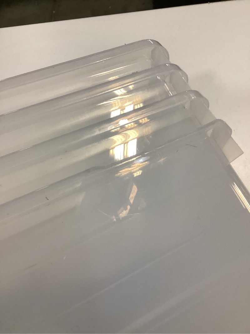 Condition photo showing As Is for 4 Pack-Plastic Storage Bins with Lids and Handle, Clear Plastic Latching Box for Storage, Stackable Storage Containers for Organizing, Multi-Purpose, 7 Quart