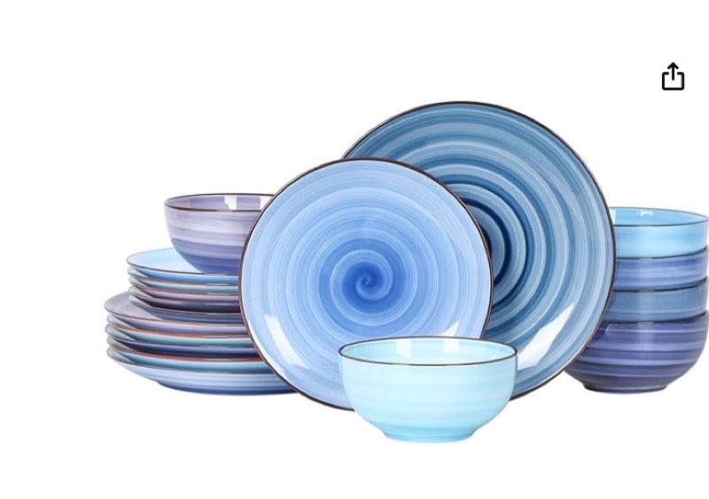selamica ceramic dinnerware sets for 6, 18 pieces plates and bowls set, scratch resistant dishes set