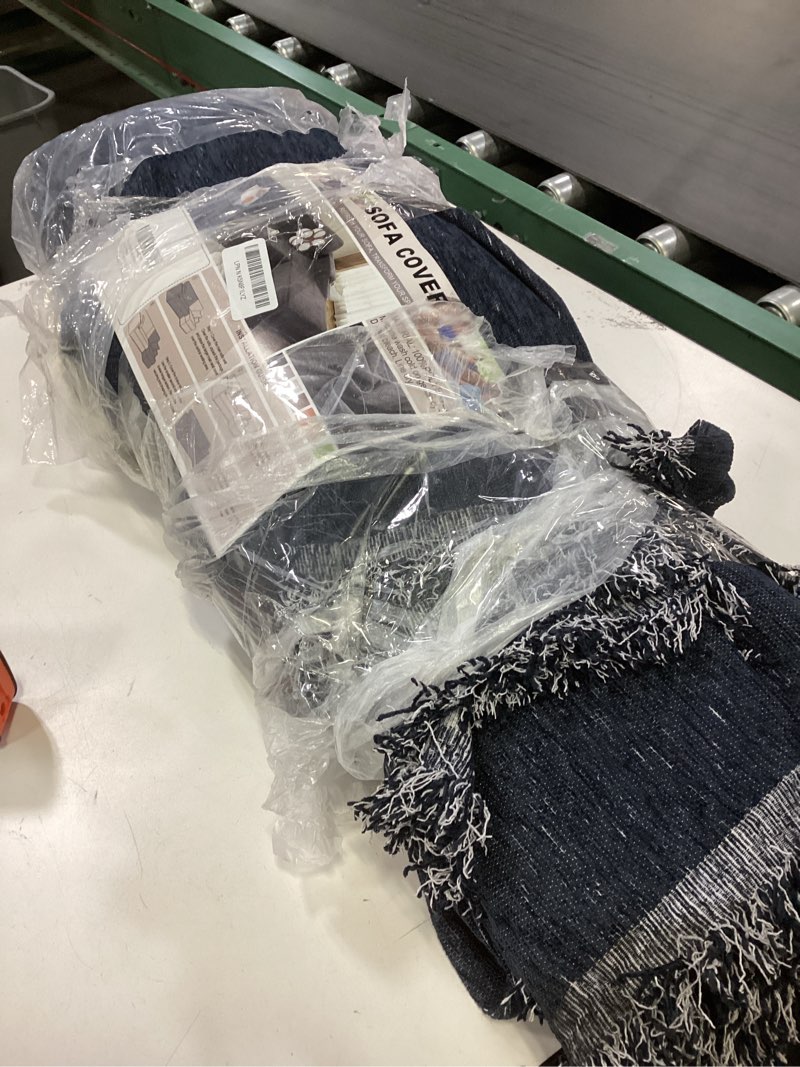 Condition photo showing Good Condition for OstepDecor Sectional Couch Covers 2 Pieces, L Shaped Sofa Cover, Chenille Couch Cover for Dogs Washable, Couch Cover Blanket, Sofa Slipcover for 2-3 Cushion Couch (71"x110"+71"x118", Navy Blue) Chenille Navy Blue Chaise+3 Seats