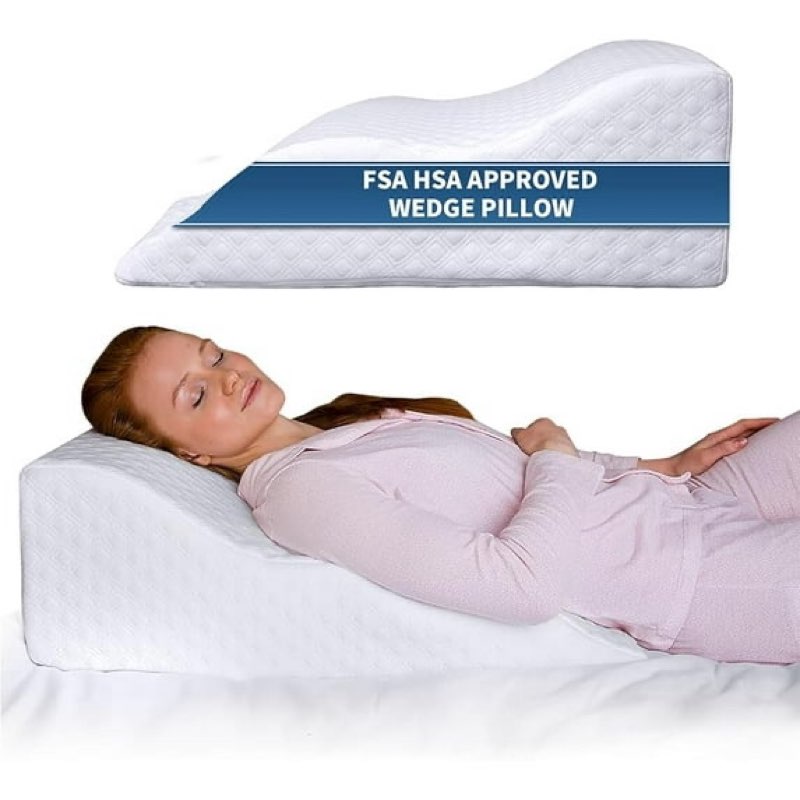 Fsa Eligible Wedge Pillow for Sleeping -Post Surgery Pillow -Unique Curved Design -Memory Foam- Incline Pillow for Elevation,Pregnancy,Reading,Back & Knee Support,Breathing –,Washable Cover