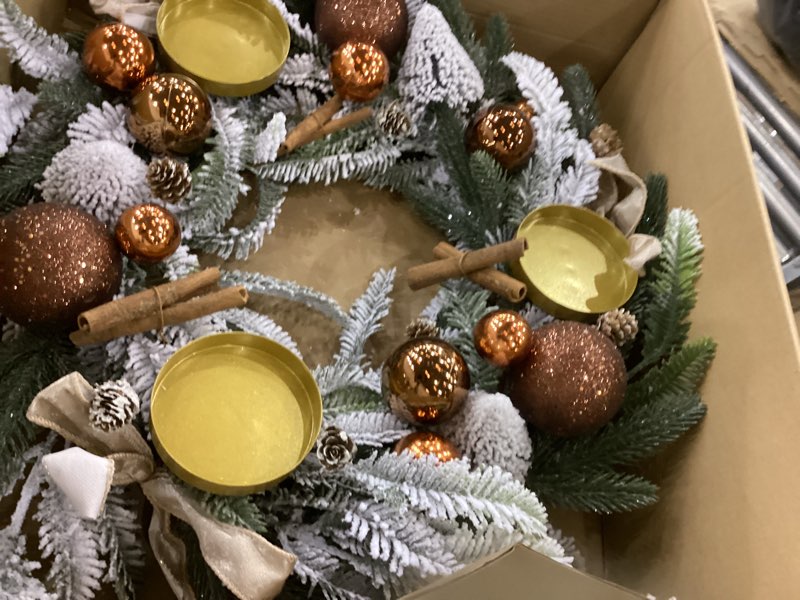 Condition photo showing Good Condition for large christmas dining table centerpiece wreath decoration, 3 arms christmas candlestick wreath arrangement for home indoor dining room kithchen decor, 28 inch diameter
