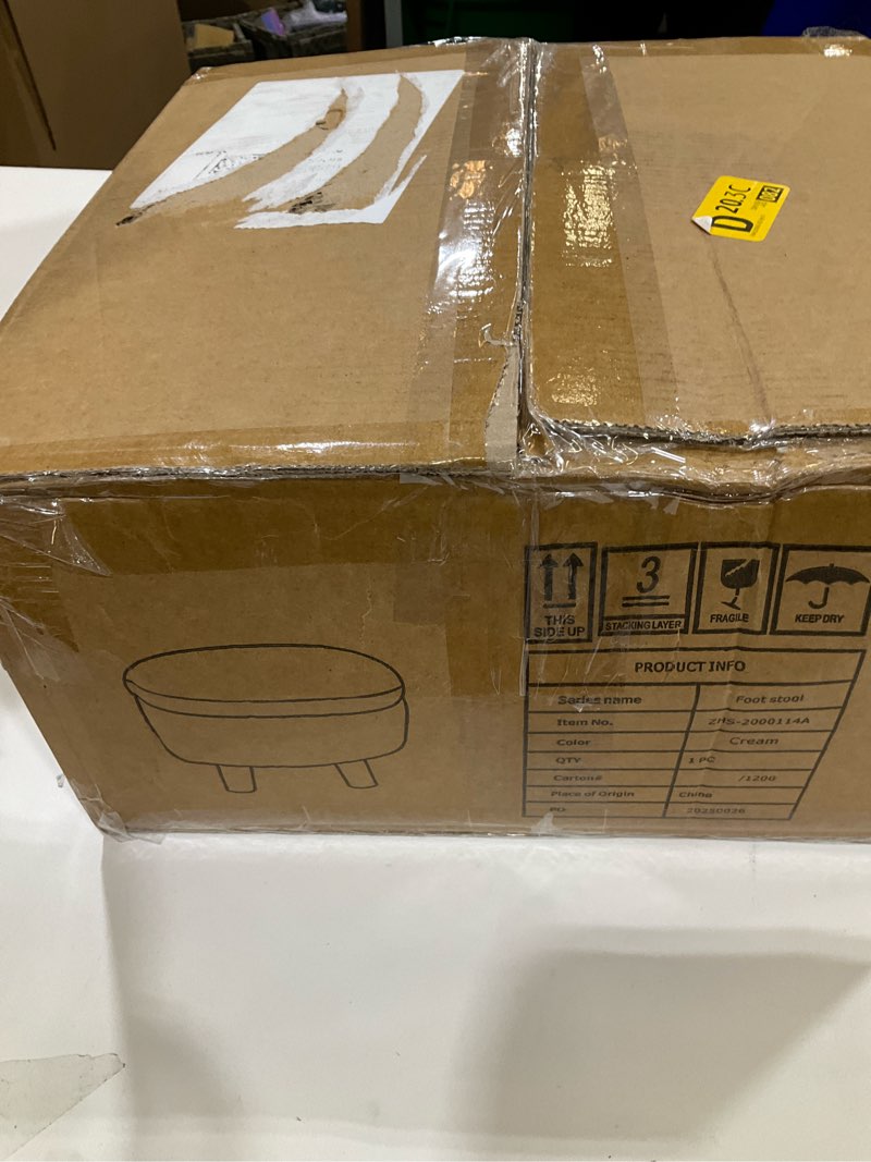 Condition photo showing New/Like New for Wimarsbon Storage Ottoman, Modern Round Footrest with Soft Padded Seat, Teddy Velvet Footstool with Wood Legs, Accent Small Table or Plant Stand for Hallway, Living Room (Cream)