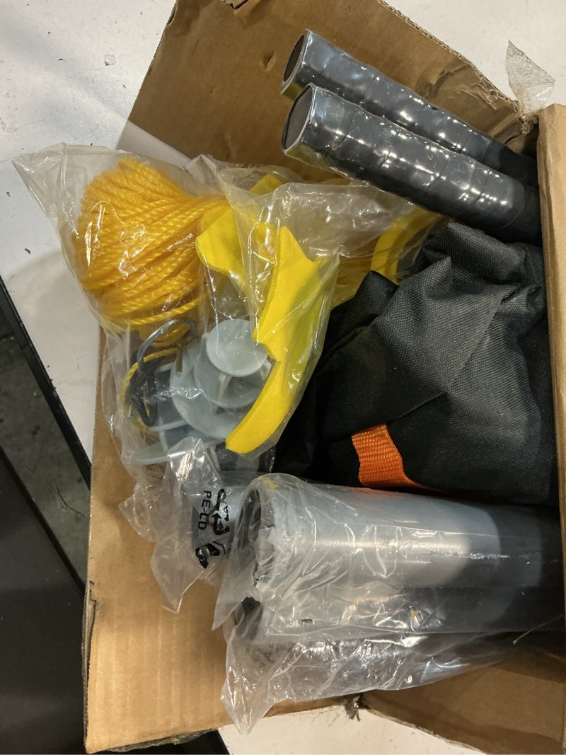 Condition photo showing Good Condition for a11n outdoor volleyball and badminton combo set - includes adjustable height anti-sag net, volleyball, air pump, 4 badminton rackets, 2 shuttlecocks, boundary line marker, and carrying bag orange