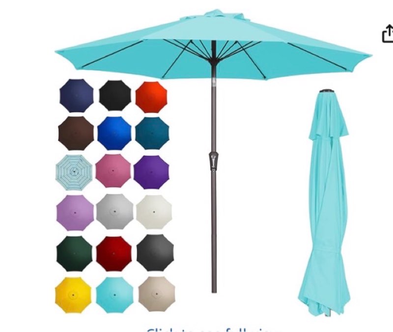 patiokingdom 9ft patio outdoor umbrella-upf 50+ sun shade with wind vent, push-button tilt & smooth crank lift, rust-resistant fiberglass frame for garden, backyard,yard (peacock blue)