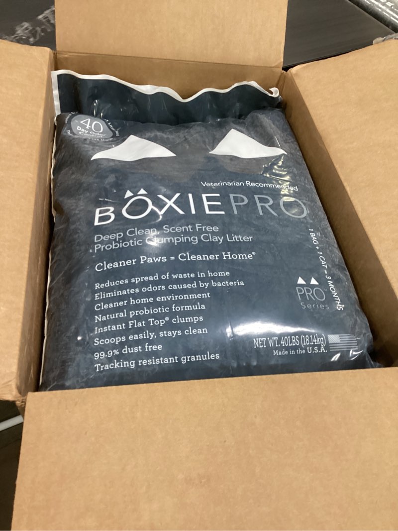 Condition photo showing New/Like New for Boxie Probiotic Cat Litter, 40 Day Odor Control, Clumping Clay Kitty Litter, Odor Eliminating Probiotics, Dust-Free, No Fragrances No Fillers, 40 lb PRO 40 lb