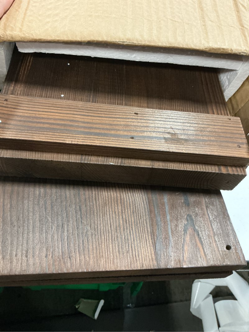 Condition photo showing As Is for MyGift Freestanding Billiards Storage Rack, Vintage Solid Wood Floor Standing Pool Cue Holder, Ball Storage, Triangle Rack Hanging Hook Burnt Wood