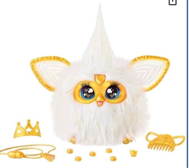 furby gold glam interactive plush toys for 6 year old girls & boys & up, voice activated animatronic, speaks english & furbish, white (amazon exclusive)