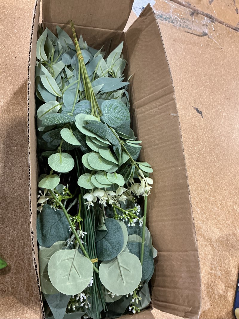 Condition photo showing Good Condition for lovemoon 130 pcs artificial mixed eucalyptusstems bulk, 5 kinds of faux greeneryeucalyptus leaves bulk for vase wedding diy bouquets floral arrangement home decor (130, green) green 130