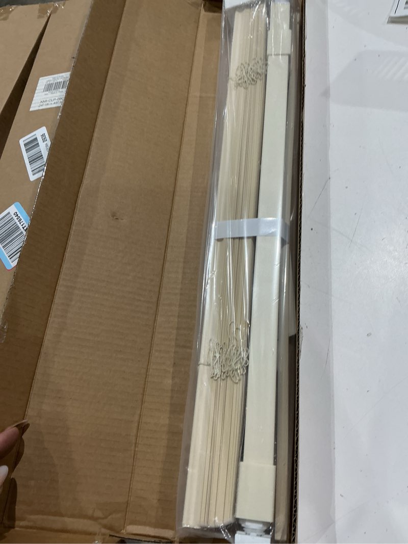 Condition photo showing Good Condition for lazblinds no tools no drill 1" vinyl mini blinds, cordless blinds for windows, light filtering horizontal window blinds & shades, 24" w x 48" h, cream
