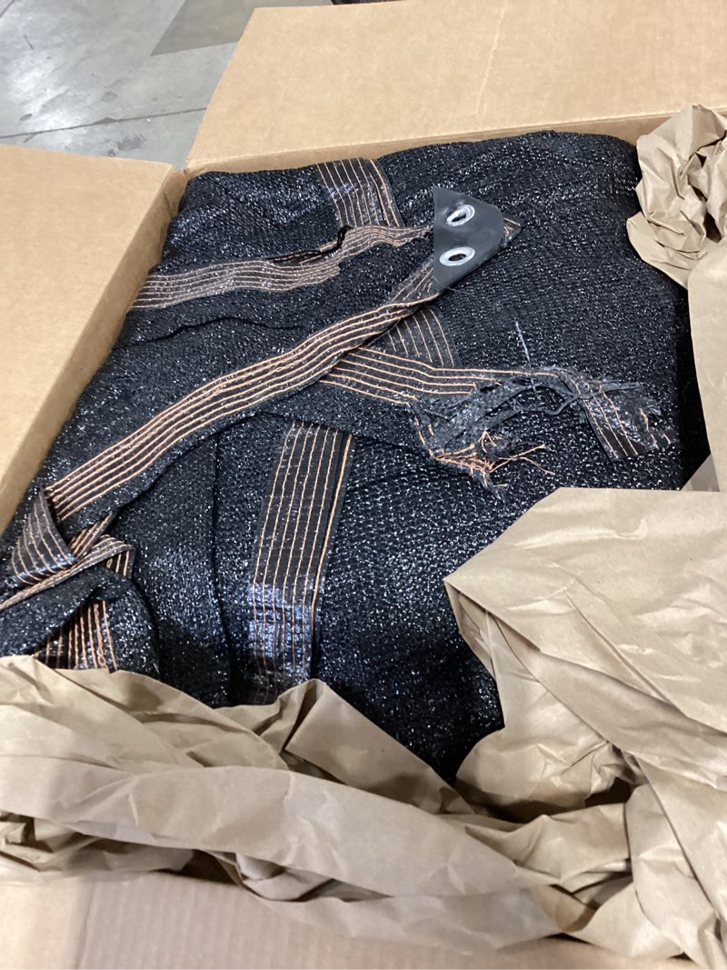 Condition photo showing Good Condition for shade cloth, 30ft x 30ft 90% black outdoor woven sun shade with grommets, durable breathable netting shading antifreezing for patio, garden, diy home, plants cover, greenhouse, dog kennel 30ft x 30ft 90%black