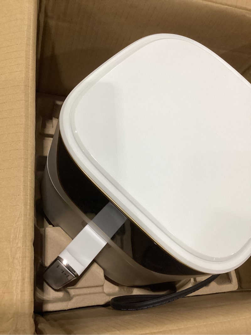 Condition photo showing As Is for Paris Hilton Air Fryer, Large 6-Quart Capacity, Nonstick Made without PFAS, Touchscreen Display, 8-in-1 (Air Fry, Roast, Broil, Bake, Reheat, Keep Warm, Pizza, Dehydrate), Dishwasher Safe, White