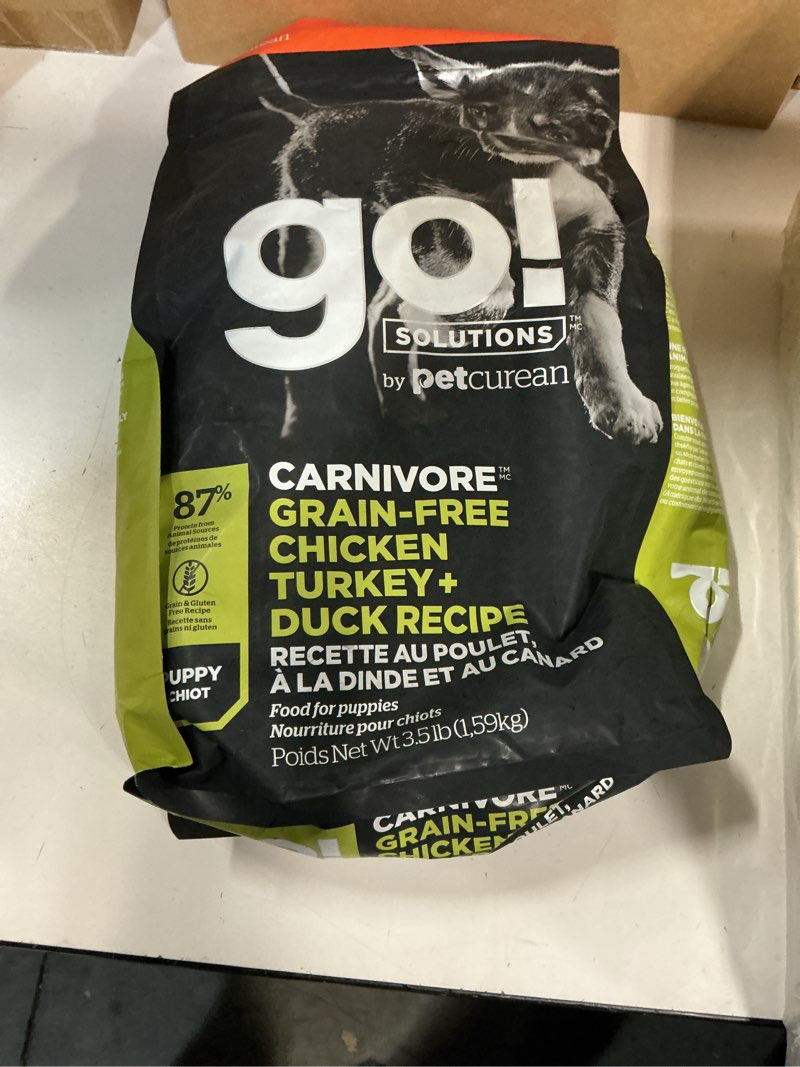 Condition photo showing New/Like New for ((b.b./2026))go! solutions carnivore chicken, turkey + duck grain-free dry puppy food, our highest-protein kibble