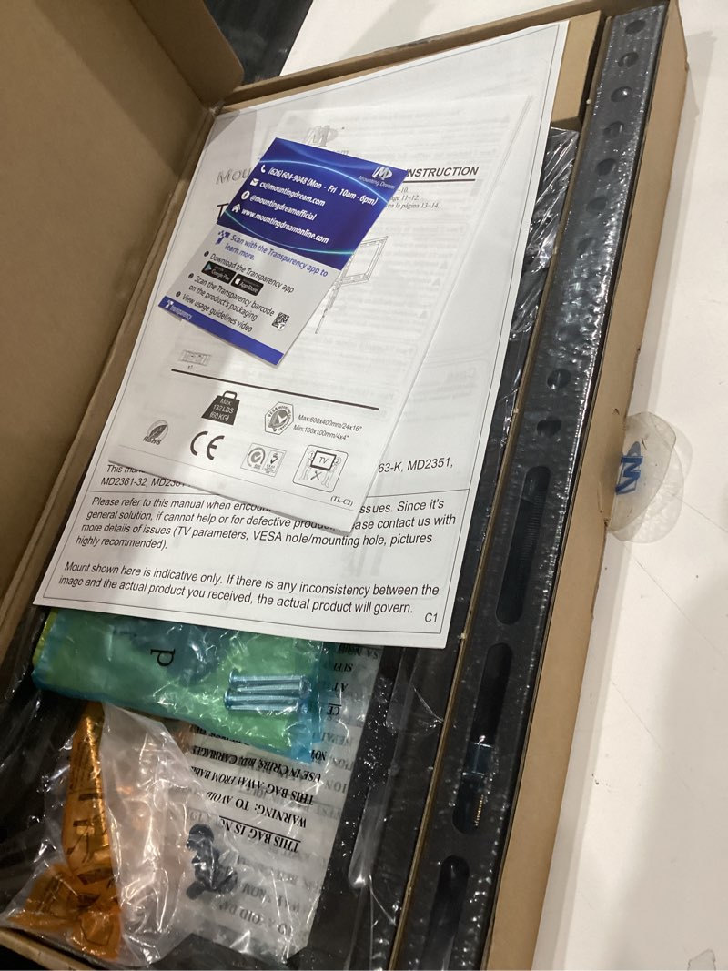 Condition photo showing New/Like New for Mounting Dream TV Mount Fixed for Most 42-84 Inch Flat Screen TVs, UL Listed TV Wall Mount Bracket up to VESA 600 x 400mm and 132 lbs - Fits 16"/18"/24" Studs - Low Profile and Space Saving MD2163-K For 42"-84" TV