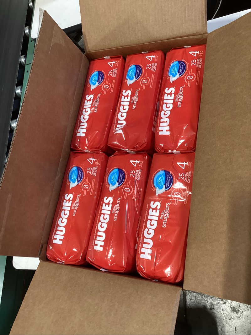 Condition photo showing Good Condition for huggies size 4 diapers, little snugglers baby diapers, size 4 (22-37 lbs), 150 count (6 packs of 25), packaging may vary size 4 150