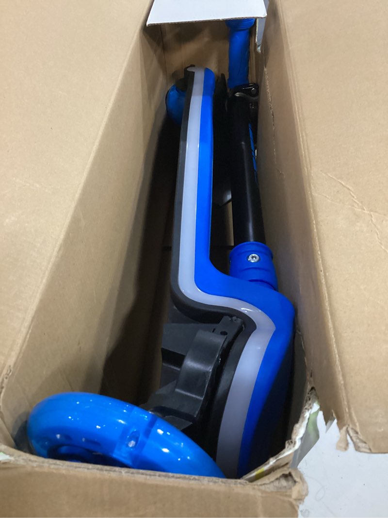 Condition photo showing Good Condition for jova ziffy light-up toddler scooters for kids 3-8, 3 wheel kids scooter for boy girl 110lbs, 20 dynamic led lights, 4 adjustable height ride-on kick scooter, lean-to-steer anti-slip wide deck blue