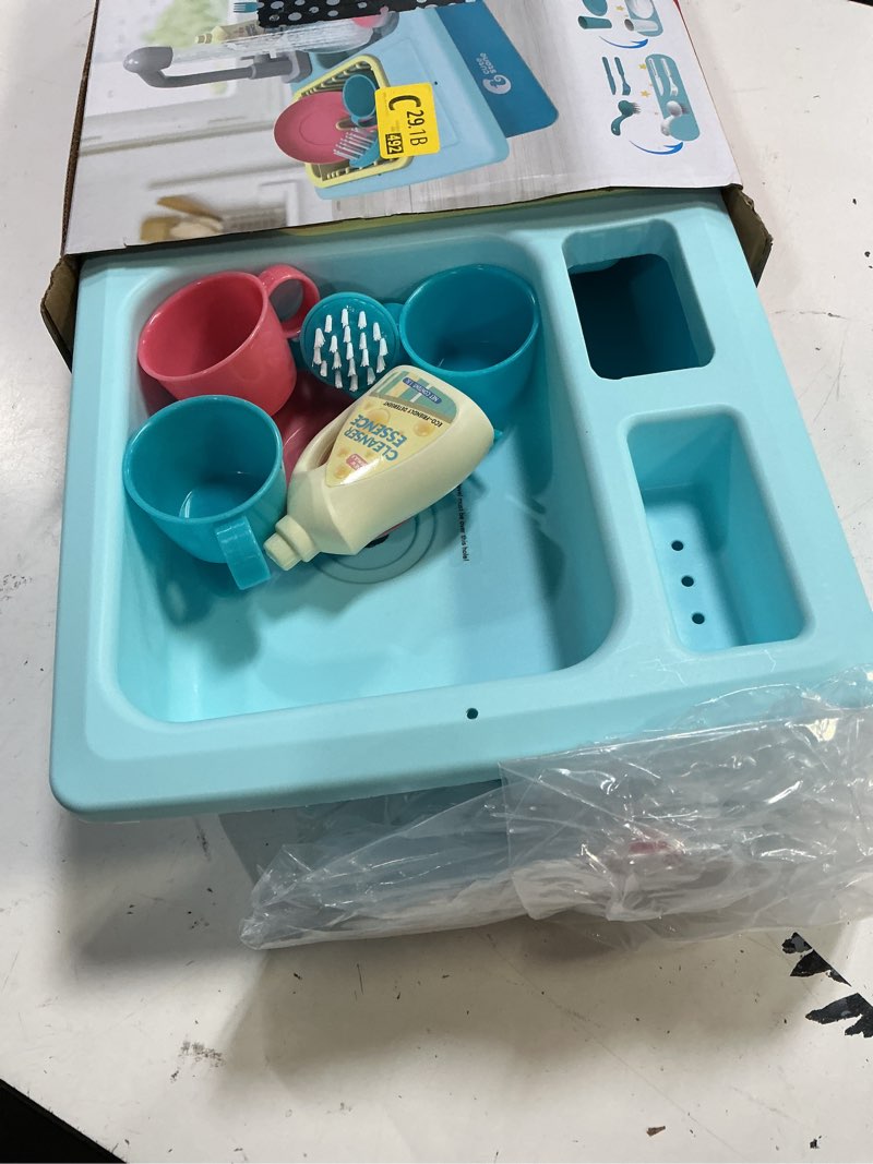 Condition photo showing Good Condition for cute stone color changing kitchen sink toys, children electric dishwasher playing toy with running water, upgraded faucet, automatic water cycle system play house pretend role play toys for boys girls play sink
