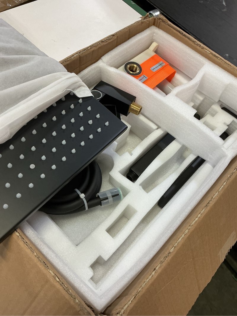 Condition photo showing As Is for Fransiton 10 Inches Matte Black Shower System Rain Shower System Set Wall Mounted, Rainfall Shower Head with Handheld, Bathroom Shower Kit (Valve Included) Matte Black 10"