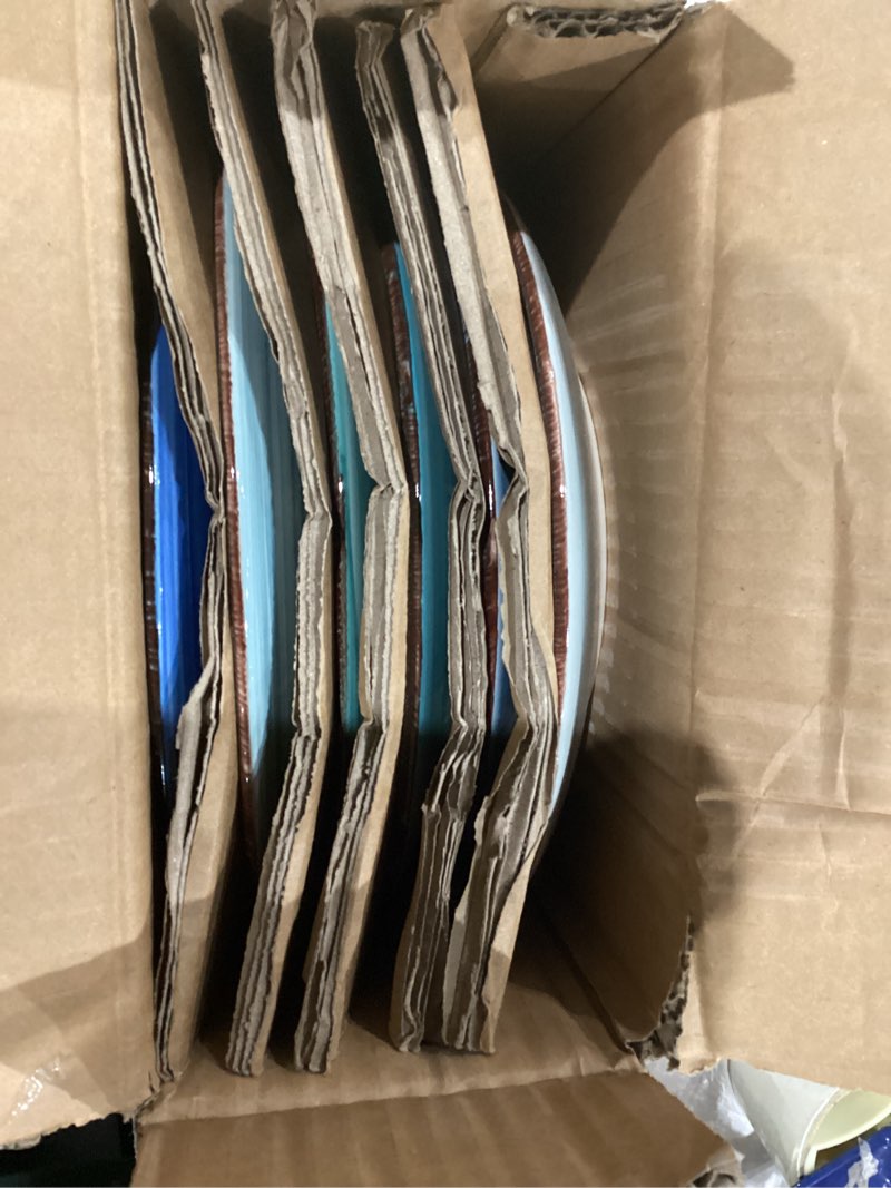 Condition photo showing New/Like New for vancasso bonita salad plates, 8.5 inch small dinner plates set, ceramic dessert plate serving dishes set of 6, microwave, oven and dishwasher safe, assorted color 8.5 inch cool color