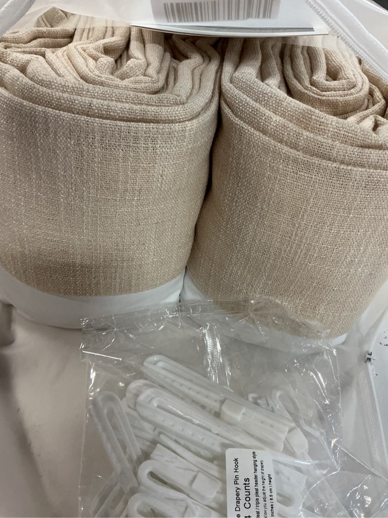 Condition photo showing Good Condition for miulee 100% blackout linen textured curtains for bedroom solid thermal insulated cream grommet room darkening curtains & drapes luxury decor for living room nursery 52 x 84 inch (2 panels) cream 52"w x 84"l (pack of 2)