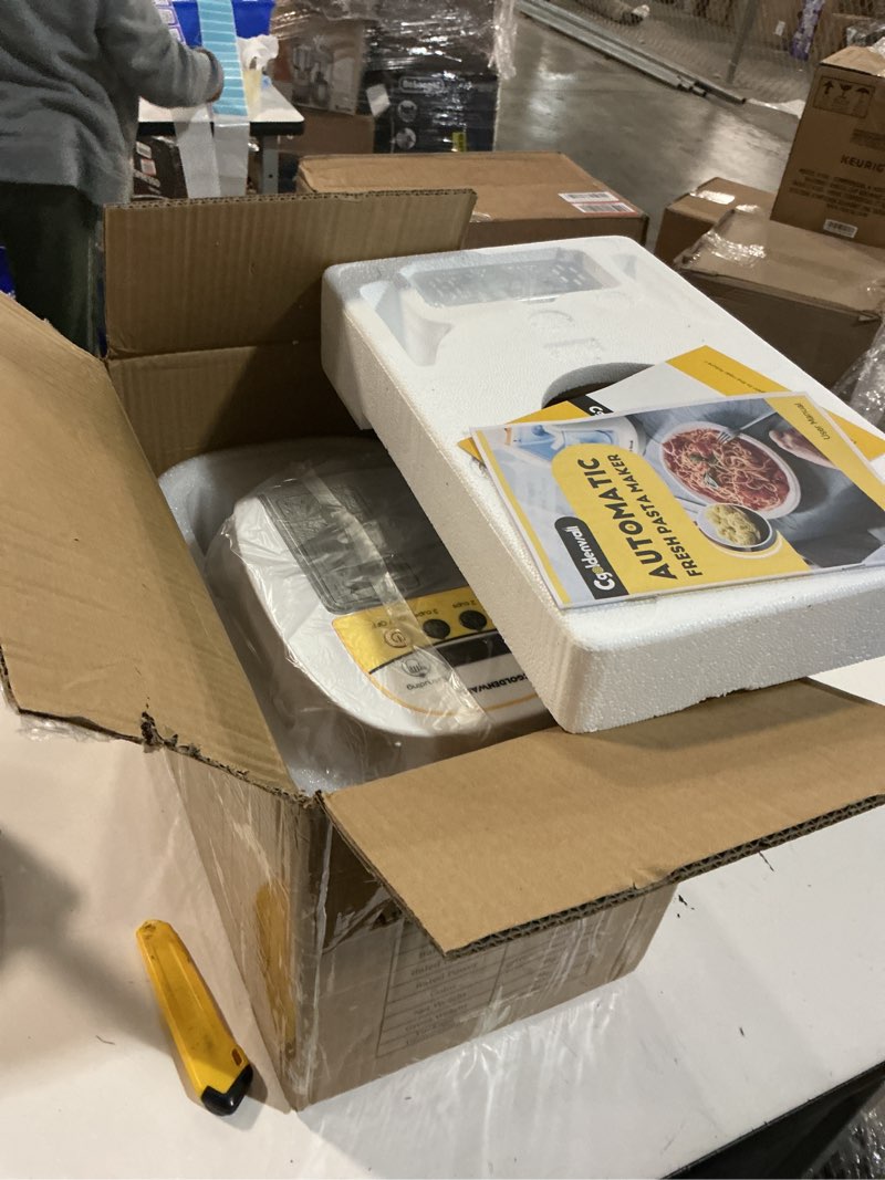 Condition photo showing New/Like New for CGOLDENWALL Automatic Pasta Maker Machine Electric, Digital Control with 12 Shape Discs for Homemade Noodles, Spaghetti, Fettucine and Penne, Up to 650g Flour, White, 260w (110V, US Plug) 110 Volts (AC)