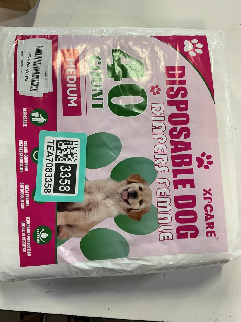 Condition photo showing New/Like New for xpcare 40 count disposable female dog diapers, super absorbent, leak proof, dog diapers,dog period diaper female, for incontinence, estrus female dogs (medium)