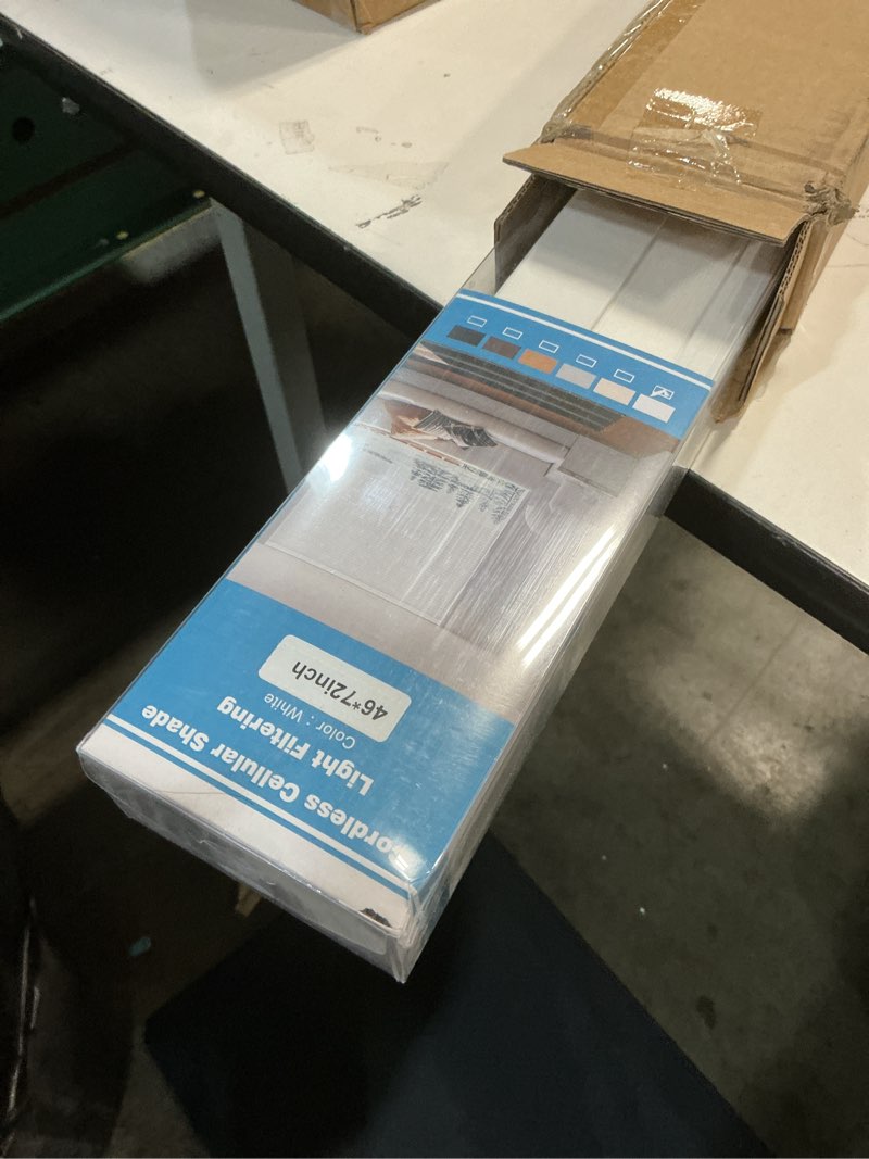 Condition photo showing Good Condition for MYshade Cordless Cellular Window Shades Light Filtering Blinds for Indoor Windows 1.5 inch Honeycomb Cell Sheer Fabric Accordion Pull Down Blinds Easy Lift Easy to Install, Size 46" W X 72" H (White) White 46"W x 72"H