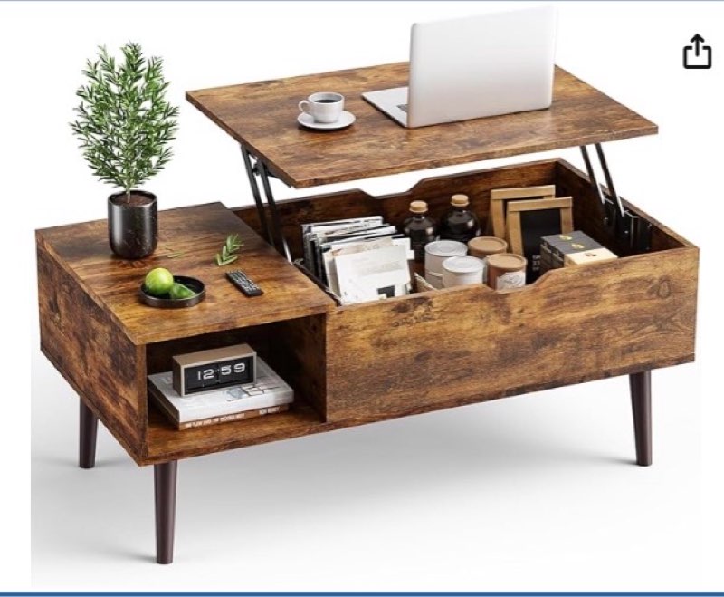 OLIXIS Wood Lift Top Coffee Table with Hidden Compartment and Large Storage Shelf, Lift Tabletop Din
