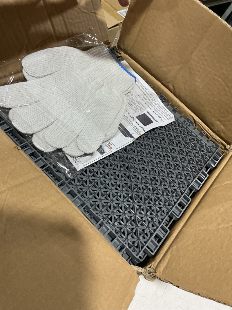 Condition photo showing Good Condition for 16 pcs modular interlocking cushion interlocking floor tiles with hole drainage mat 10" x 10" non slip pool deck mat outdoor for drain deck pool patio shower kitchen balcony (grey) grey 10x10inch 16