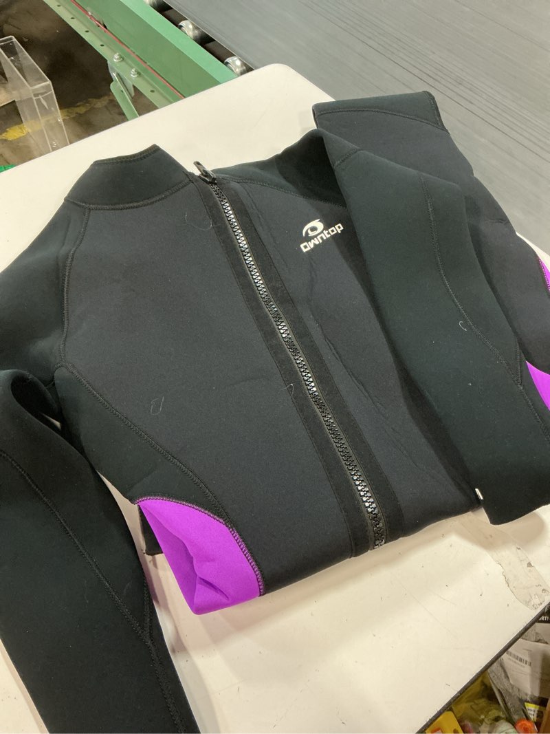 Condition photo showing As Is for Owntop Wetsuit 5mm Neoprene Diving Suit - Mens Womens Thicken Full Wet Suit, Front Zip Long Sleeve UPF50+ Keep Warm Swimwear for Scuba Surfing Swimming Diving Snorkeling Water Sports X-Large Women Purple-New