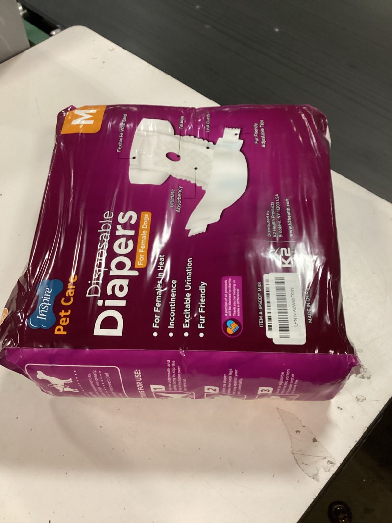 Condition photo showing New/Like New for inspire pet care dog diapers female dogs | bulk value doggie incontinence, accidents, for heat, pee or period and housebreaking (medium (48 count))