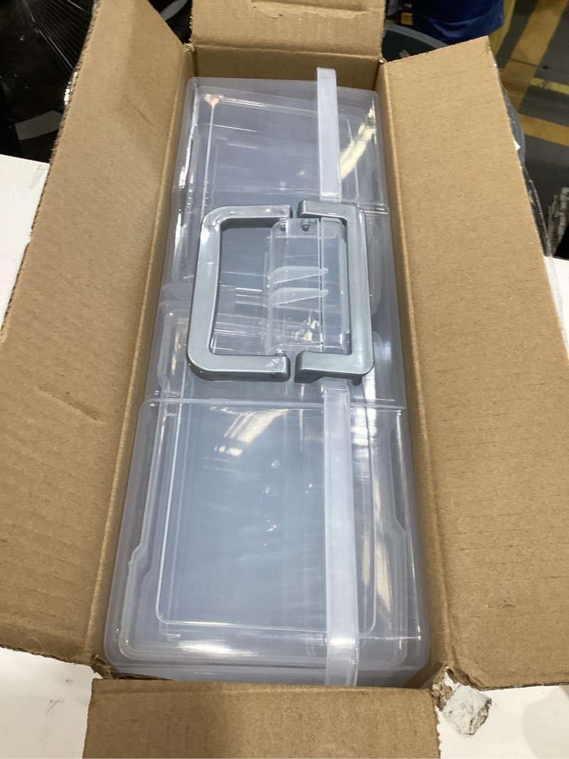 Condition photo showing Good Condition for novelinks transparent 4" x 6" photo organizers and photo storage box with handle, 16 inner photo cases, portable picture organizers & photo storage containers (clear-silver handle) clear clear-silver handle