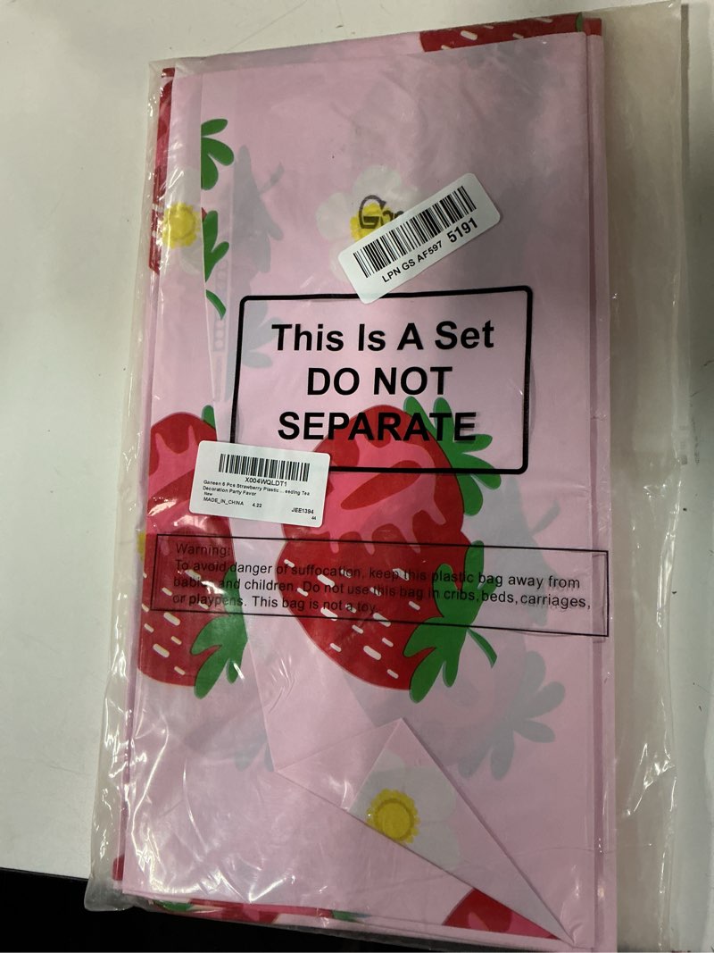Condition photo showing New/Like New for ganeen 6 pcs strawberry plastic tablecloth pink strawberry round tablecloths birthday decor disposable plastic round waterproof table covers for holiday weeding tea decoration party favor strawberry pink
