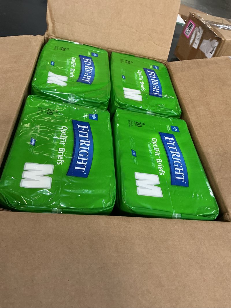 Condition photo showing New/Like New for fitright adult diapers, ultra heavy absorbency, m (waist size 32in-44in), 80 count, optifit incontinence briefs for men and women, disposable, moisture-wicking, leak protection, medium 80 count