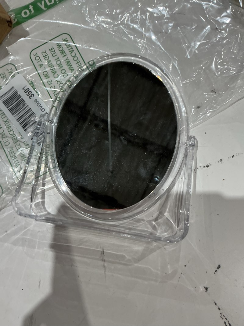 Condition photo showing As Is for 5x magnifying travel mirror, double sided 1x/5x stand up makeup mirror for desk, 360° swivel tabletop design