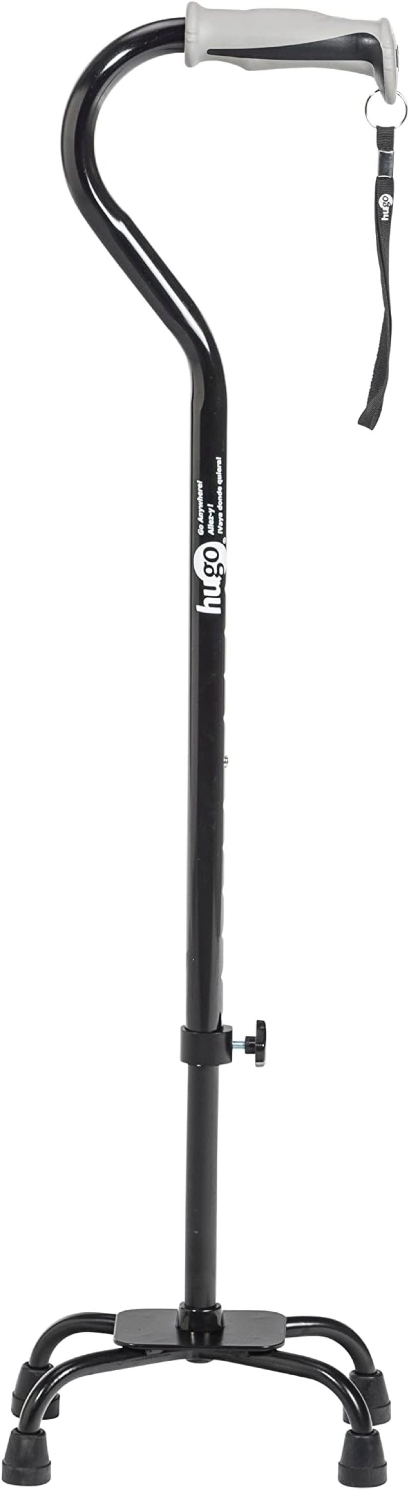 hugo 731-850 adjustable quad walking cane, black