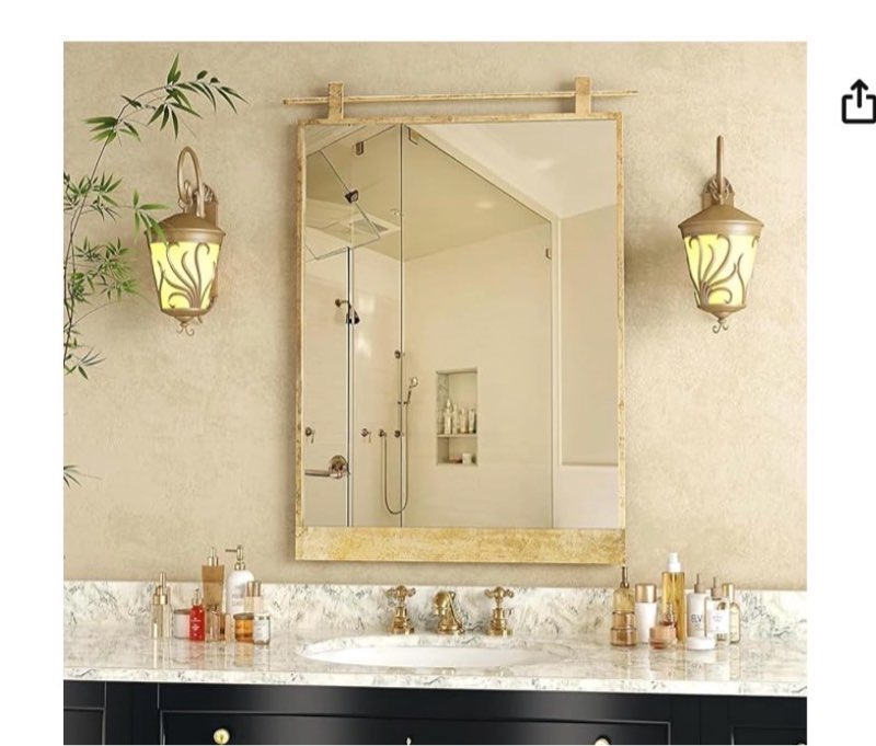 Farmhouse Barn Door Mirror, 24\"x16\" Metal Bathroom Vanity Mirror for Over Sink, Rustic Black Decorative Wall Mirrors for Entryway, Living Room 24\"L x 16\"W Black