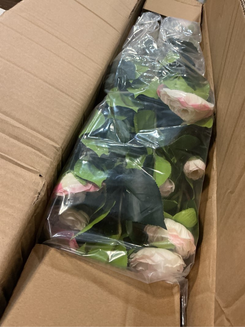 Condition photo showing Good Condition for artificial camellia tree with spike, 36” tall faux artificial plants outdoor flower tree with pink blooming camellia flower, fake flower tree for home, garden decor(pink) pink camellia