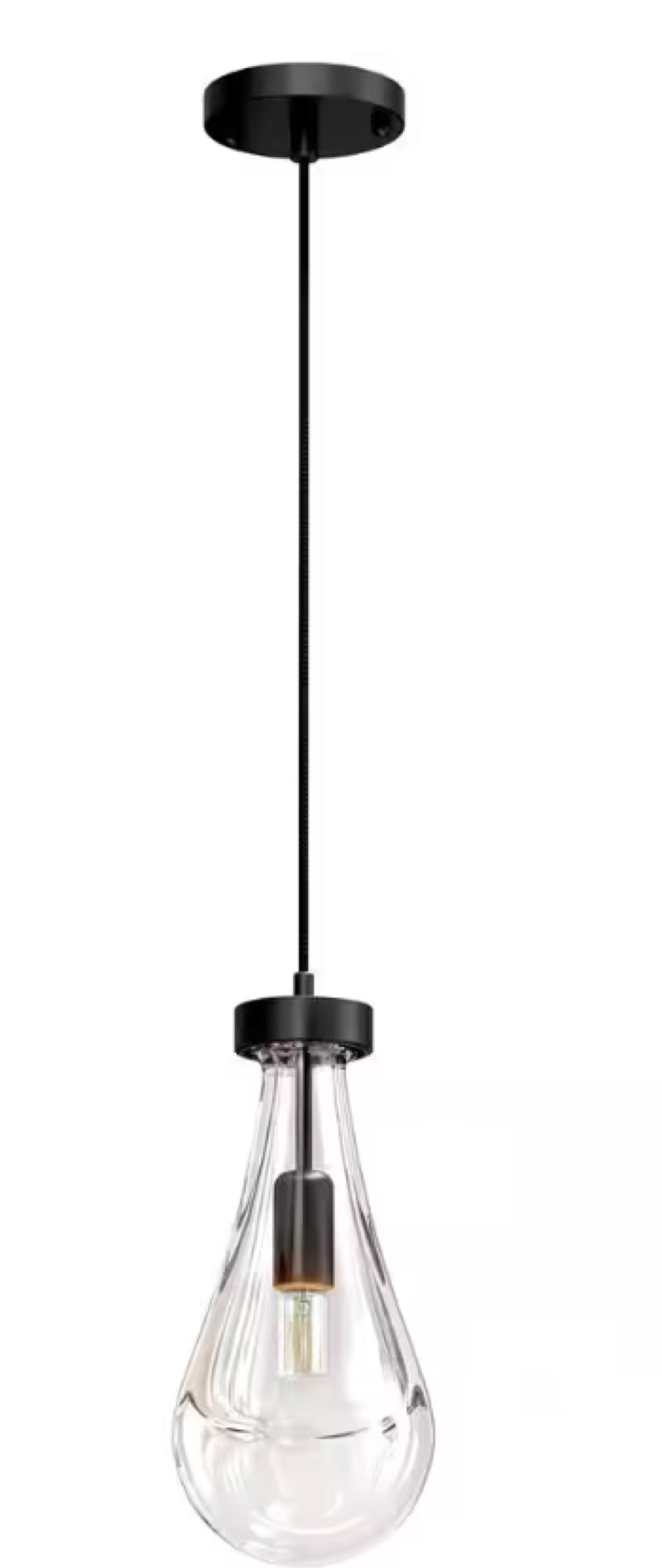 60-Watt 1-Light Black Shaded Luxury Raindrop Pendant with Teardrop Clear Glass Shade, No Bulbs Included